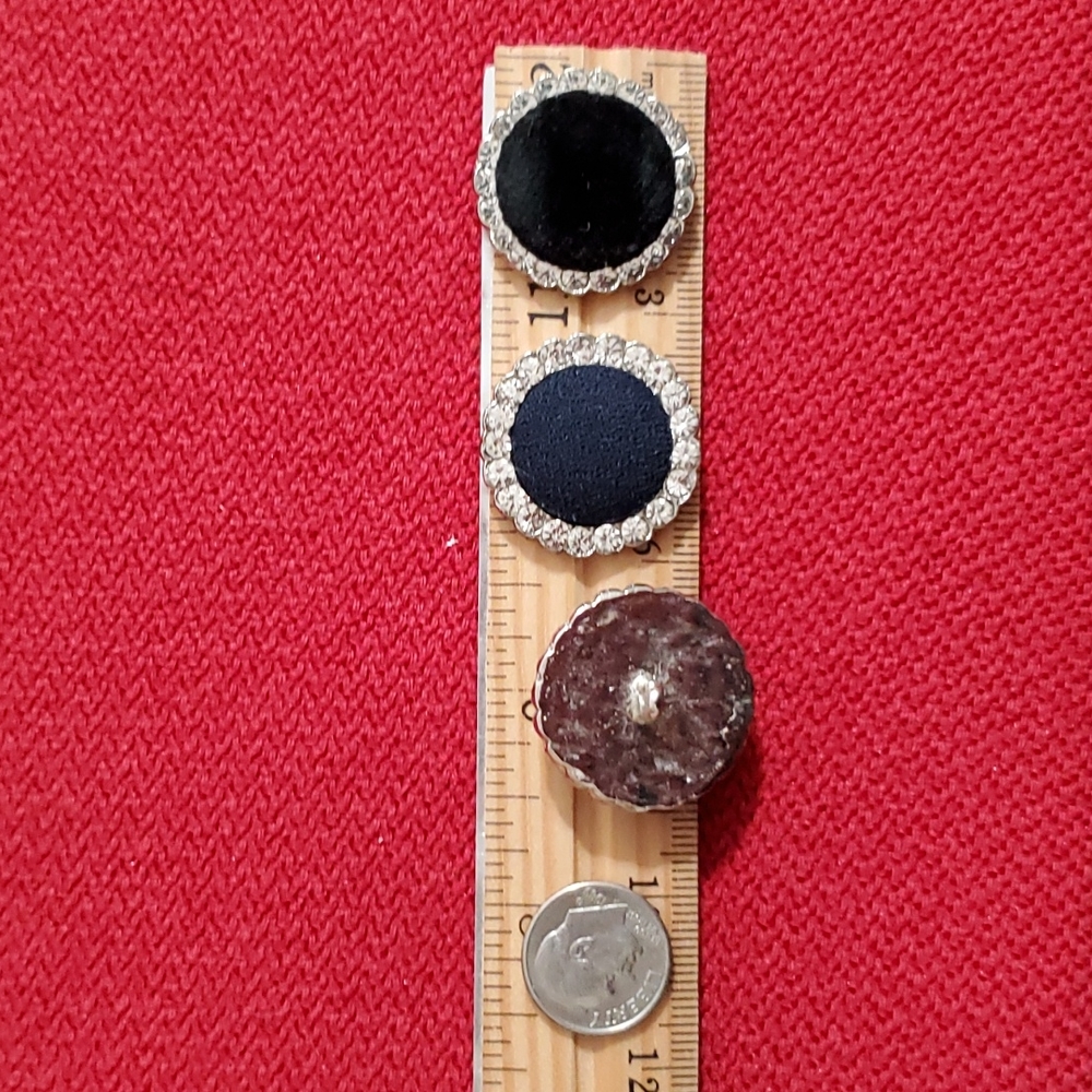 Set of 3 VINTAGE Black fabric silvertone clear rhinestones shank back BUTTONS - Picture 4 of 6